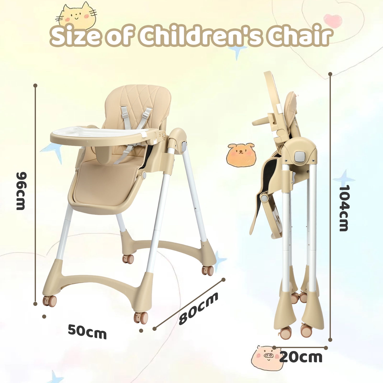 PEXMOR 4 in 1 Portable Baby High Chair, Convertible Foldable Highchair, Adjustable Height & Recline Positions, Beige