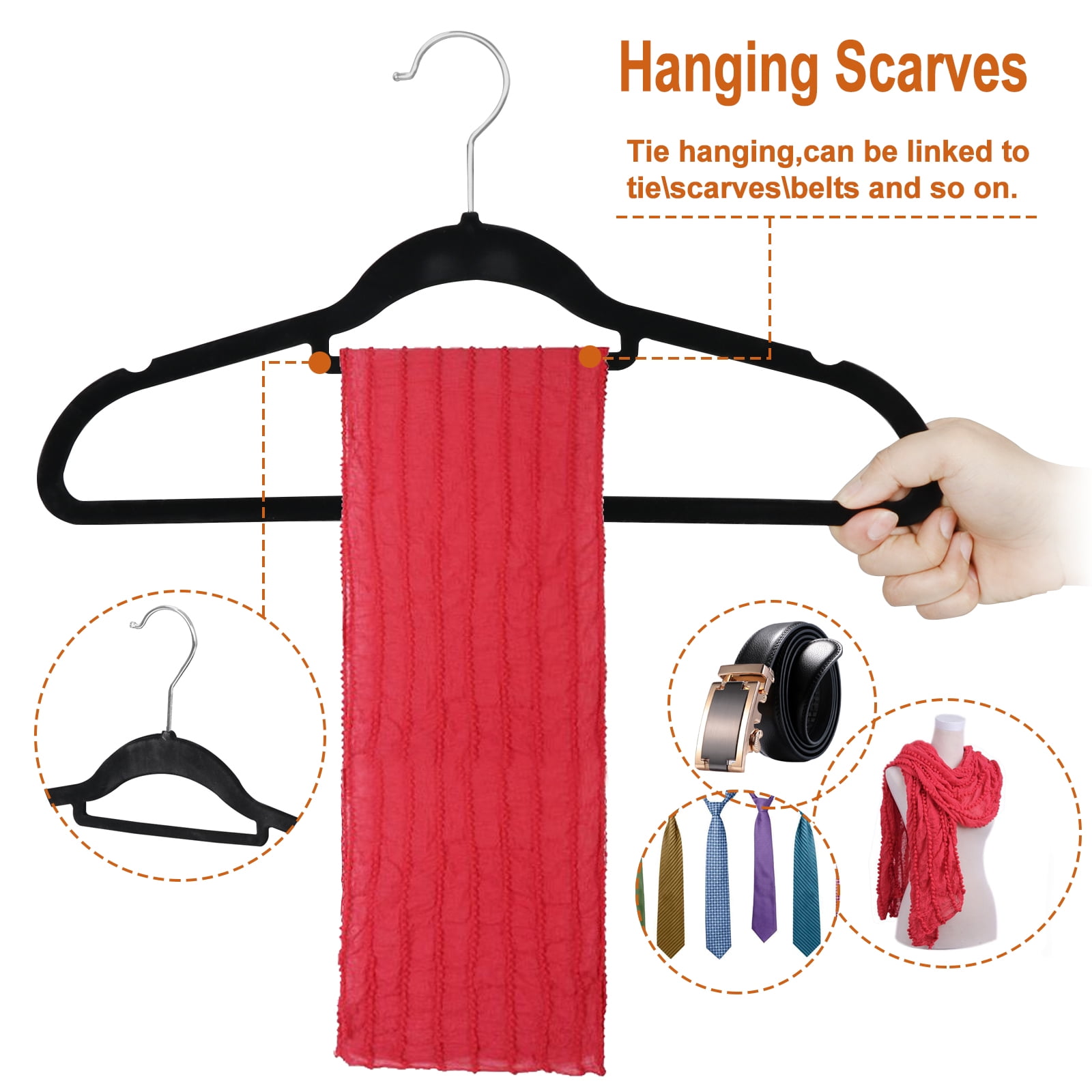 100 Pack Black Non Slip Cascading Velvet Hangers – Standard