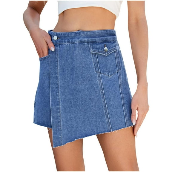 ABATAB Skorts Skirts for Women Casual Buttoned Streetwear Jeans Shorts High Waisted Loose Fit Denim Shorts with Pockets