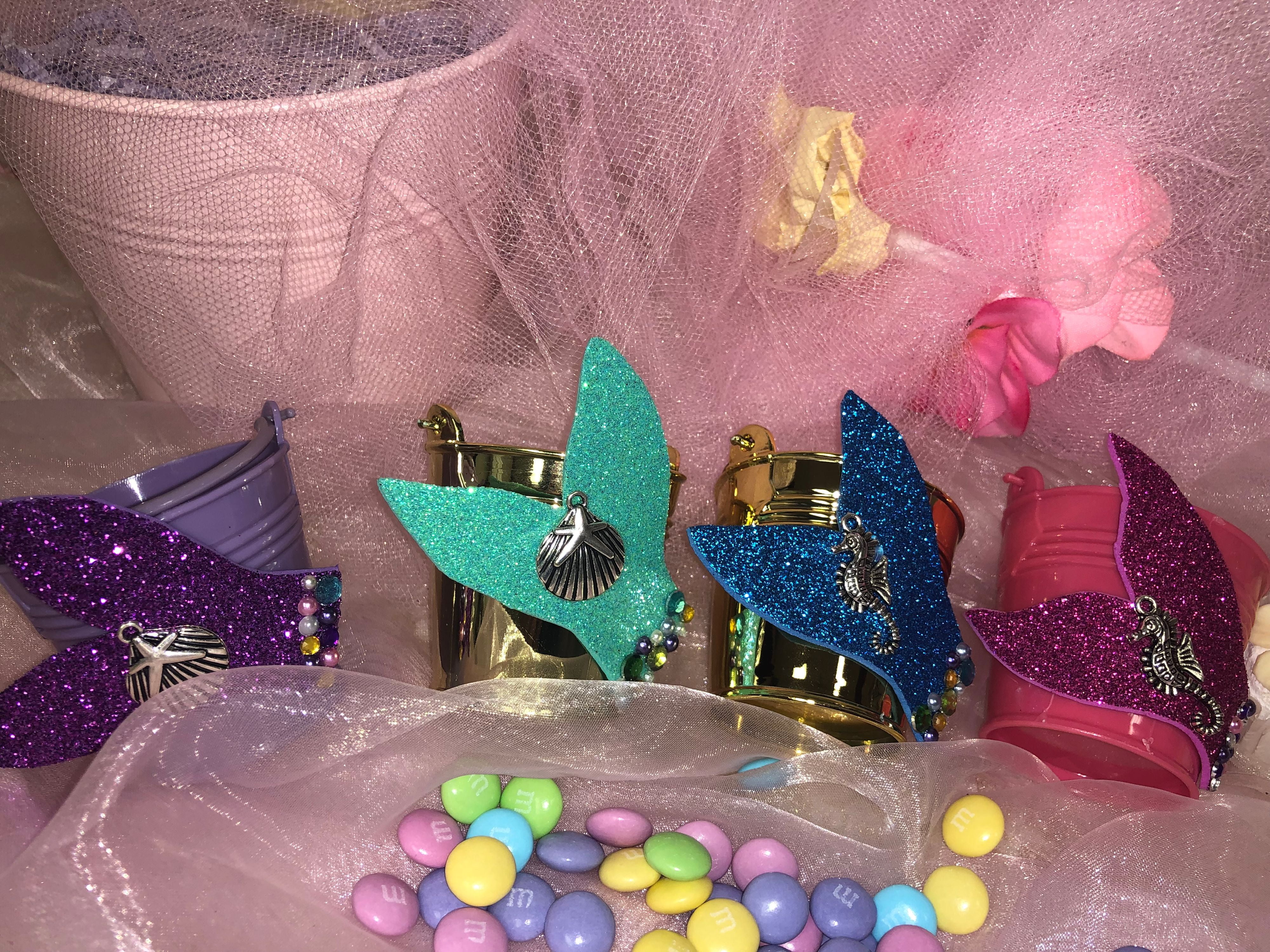 Charmed Little Mermaid Beach Party Candy Bucket Birthday Bridal Shower Sweet 15/16; 2'; Aqua; 8 counts