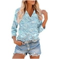 thumbnail image 2 of CYMMPU Women's Summer Fall Tunic Tops Casual Business Work Blouses Floral Printed Flowy Blouse 3/4 Length Sleeve Basic Tees V-Neck Shirts 2025 Clothes Sky Blue XXXL, 2 of 8