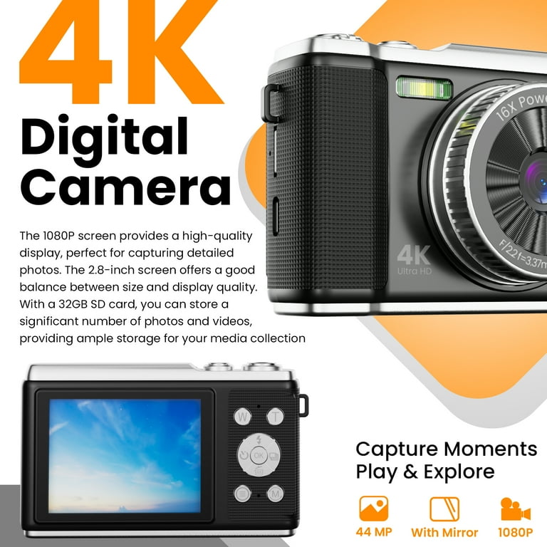 Digital Camera for Photography with 16x Zoom Anti Shake，4K HD