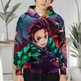 thumbnail image 3 of Demon Slayer Kids Hoodie Cozy Hooded Sweatshirt Long Sleeve Sweater Tops Pullover Hoodies Boys Girls 6-8Y, 3 of 8