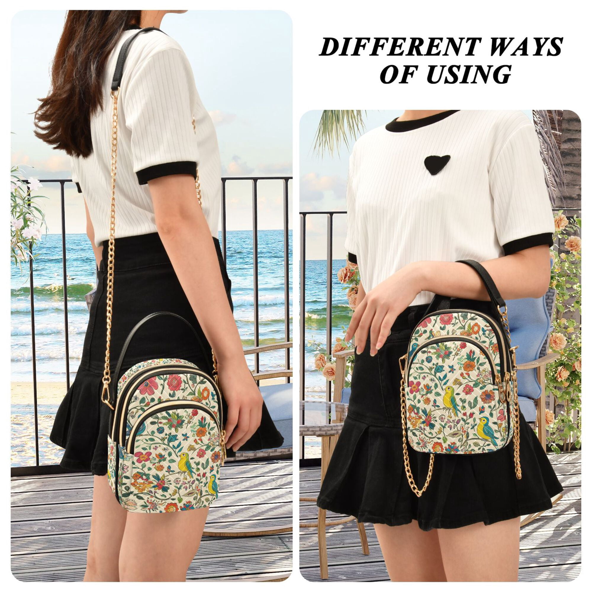 FORMRS Crossbody Bag for Women Quilted Travel Shoulder Cell Phone Purse with Chain Strap Handbag, Beige Cartoon Animals