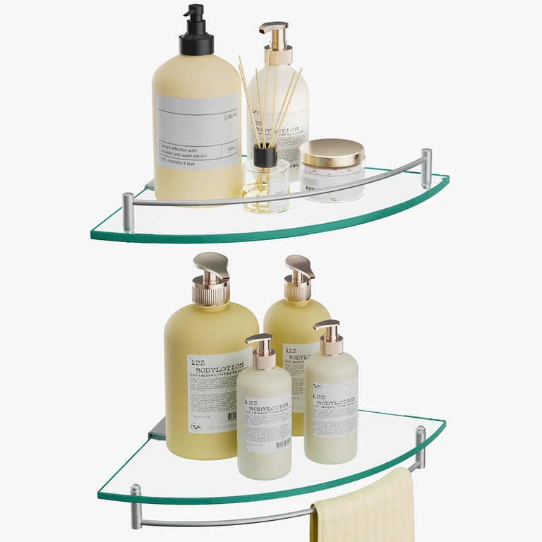 2-Tier Clear Glass Corner Shelf - Wall Mount, For Bathroom, Kitchen, Or Display 5 thumbnail image