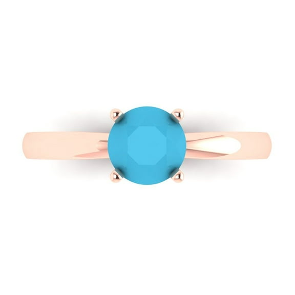 Solitaire Engagement Ring for Women - 1ct Simulated Turquoise in 14K Rose Gold Promise Ring