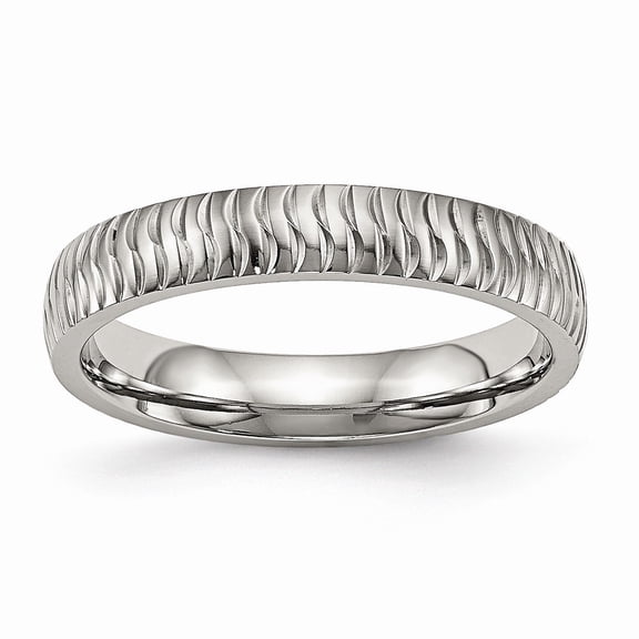 4mm Stainless Steel Polished Textured Ring - Size 9.5