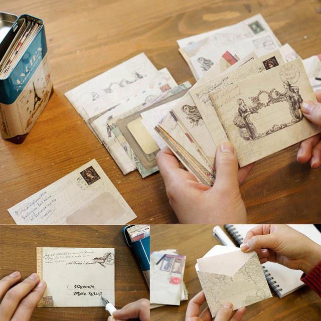 60 piezas 12 sobres pequeños y lindos, mini sobres de papel kraft de estilo retro occidental, exquisito almacenamiento de tarjetas de membresía (excluyendo papelería y otros productos)