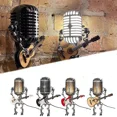 thumbnail image 2 of Retro Microphone Robot Sculpture Play Guitar Guitar Figurine Desk LED Lamp Metal Microphone Guitarist Office Home Craft Ornament (New style-Black), 2 of 7