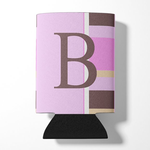 Letter B Initial Monogram - Pink Stripes Can or Bottle Hugger