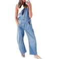 thumbnail image 5 of Women Sleeveless Denim Overall Pants Casual Loose Barrel Leg Jeans Jumpsuit with Pockets, 5 of 7
