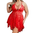 thumbnail image 2 of Avidlove Women Plus Size Lingerie Nighty Lace Chemise Sleepwear Deep V Front Slit Mesh Nightdress, 2 of 4