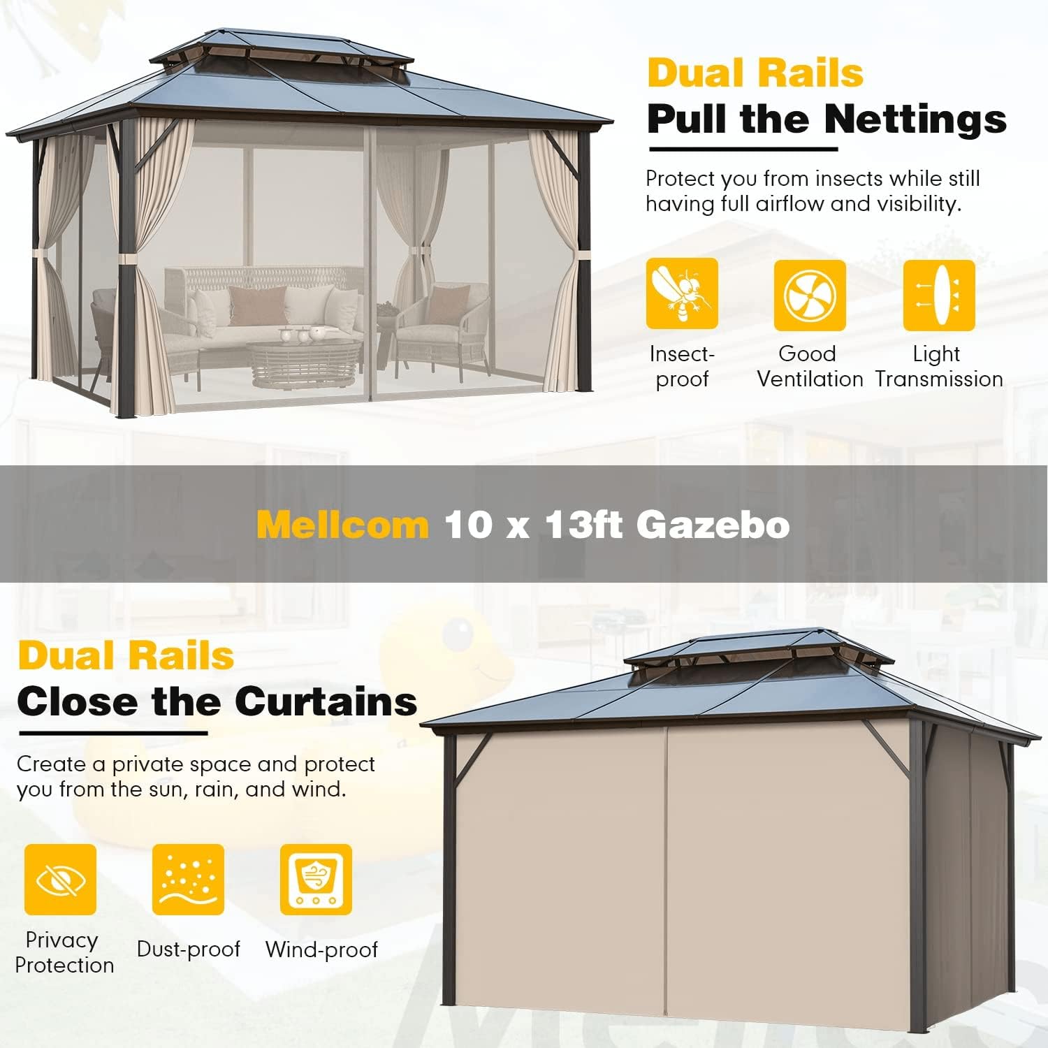 Hommow 10' x 13' Outdoor Hardtop Gazebo, Sun Roof Patio Gazebo with Aluminum Frame - image 5 of 9