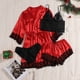 thumbnail image 2 of Gibobby Conjunto de pijama Conjunto de pijama largo para mujer, lencería de noche de seda con tapeta, camisetas y pantalones cortos para mujer, ropa de dormir informal(Rojo,CH), 2 of 4