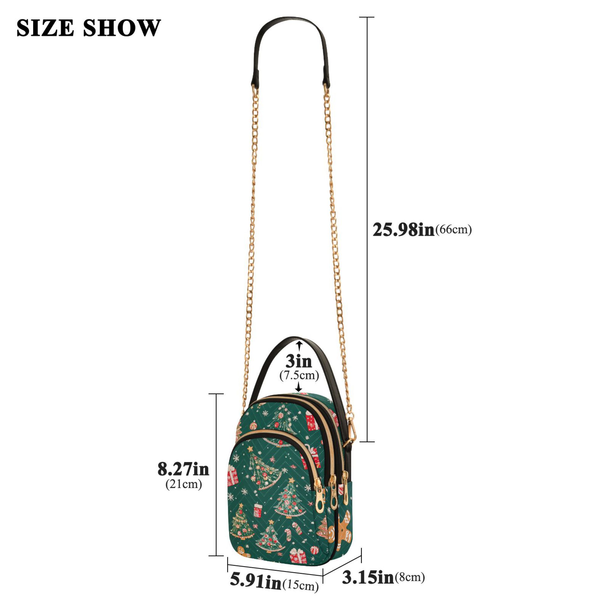 FORMRS Crossbody Bag for Women Quilted Travel Shoulder Cell Phone Purse with Chain Strap Handbag, Green Christmas Gingerbread