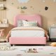 thumbnail image 3 of Tamaño individual marco cama niños con velvet forrado cabecero-cute low profile cama plataforma girls y boys. no necesita colchón base strong madera slats noise free fácil montaje (rosa), 3 of 6