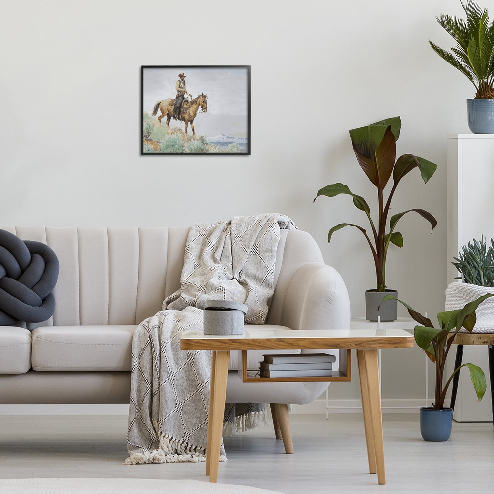 Stupell Industries Mounted Cowboy on Sagebrush Ridge Black Framed Giclee Art, design by Arlington Prints