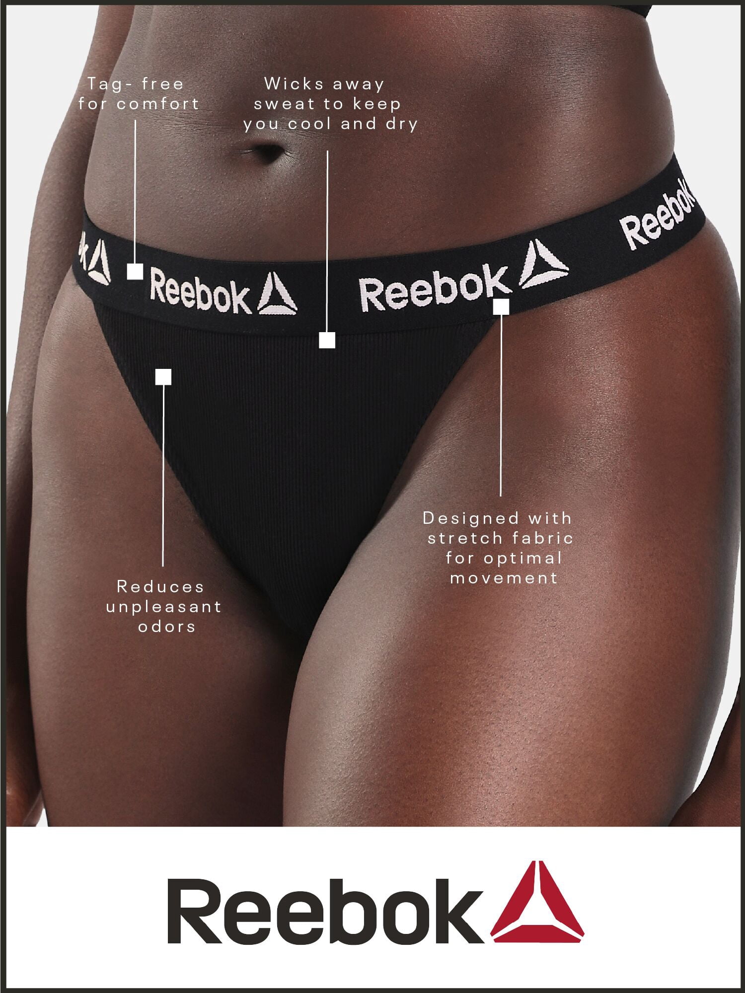 Reebok Women’s Pro-Series Thong Underwear, 3-Pack, Size S - 2XL