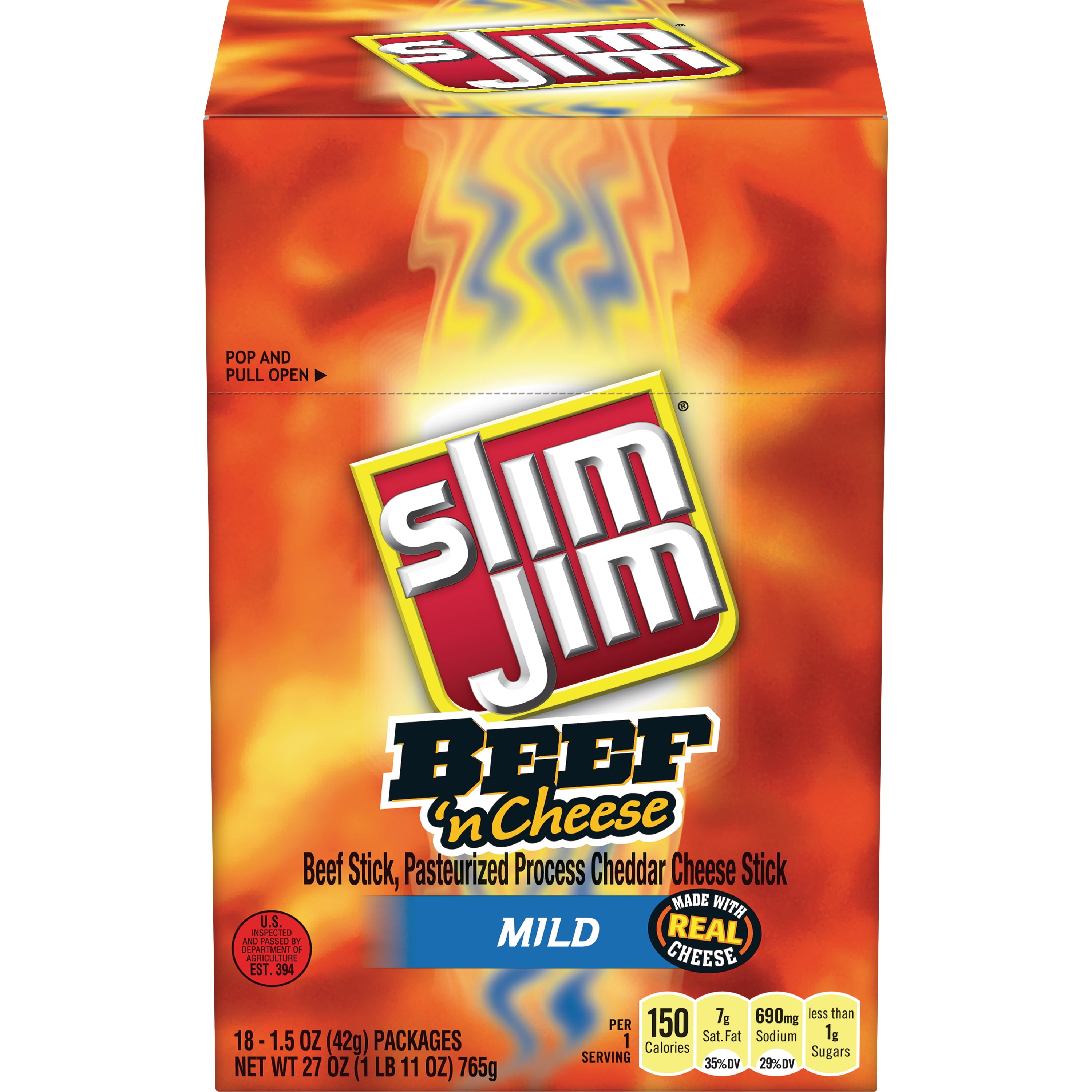 Slim Jim beef and cheese stick mild flavor 1.5 oz. 18-count - Walmart