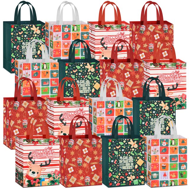 Paquete de 16 bolsas navideñas AhfuLife, 26 x 21 x 12 cm, reutilizables