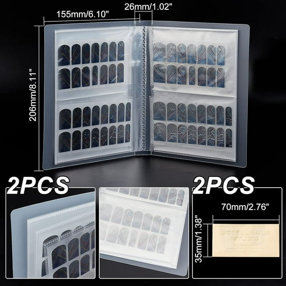 2 pc 80 Slots PP Nail Stickers Empty Storage Showing Holder Organizer for Nail Salon Women Girls Clear 20.6x15.5x2.6cm
