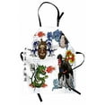 thumbnail image 1 of Dragon Apron Japanese Manga Figures Dragon with Fire a Man with Kimono Geisha Tribal Characters, Unisex Kitchen Bib Apron with Adjustable Neck for Cooking Baking Gardening, Green Blue, by Ambesonne, 1 of 3