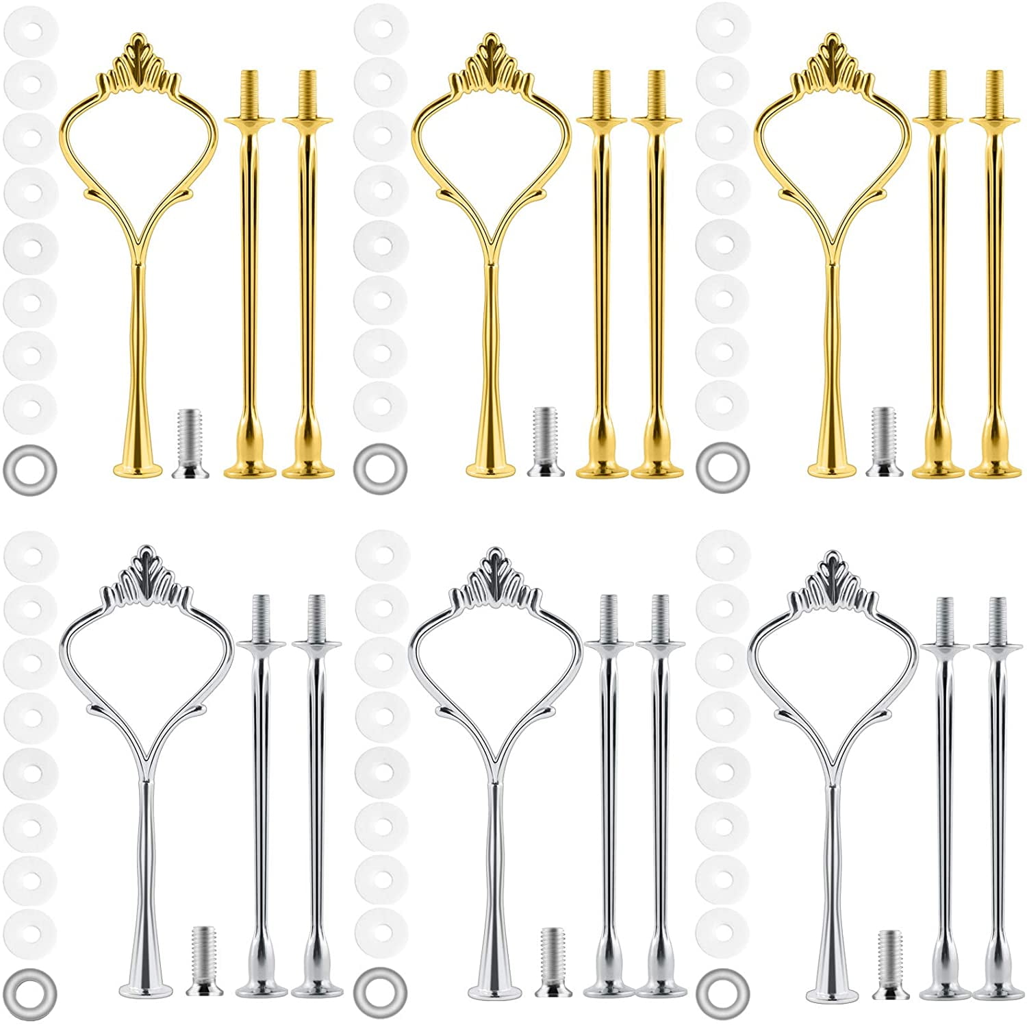 3 Silver 6 Sets Large Diameter 9 Sets Tiered Tray Hardware Fittings 3 Tiers Cake Stand Hardware with Strong Support Cake Tray Stand Fittings Hardware，3 Golden for Cake Stand Mold 3 Black