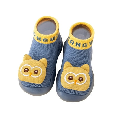 

kpoplk Christmas Shoes For Babies Summer And Autumn Comfortable Infant Toddler Shoes Cute Owl Bear Christmas Slippers For Kids(Blue)