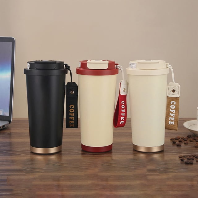 Vaso con pajita de acero inoxidable de 500 ml - Botella de agua con aislamiento al vacío 304 con correa de transporte - Vaso térmico de doble pared para café, té y bebidas frías - Rojo, blanco
