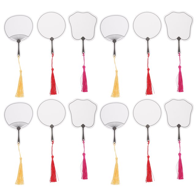 12pcs Fan en Forme de Signets Vierges DIY Étudiants Graffiti Signets Cadeau avec des Glands (Style Assorti)
