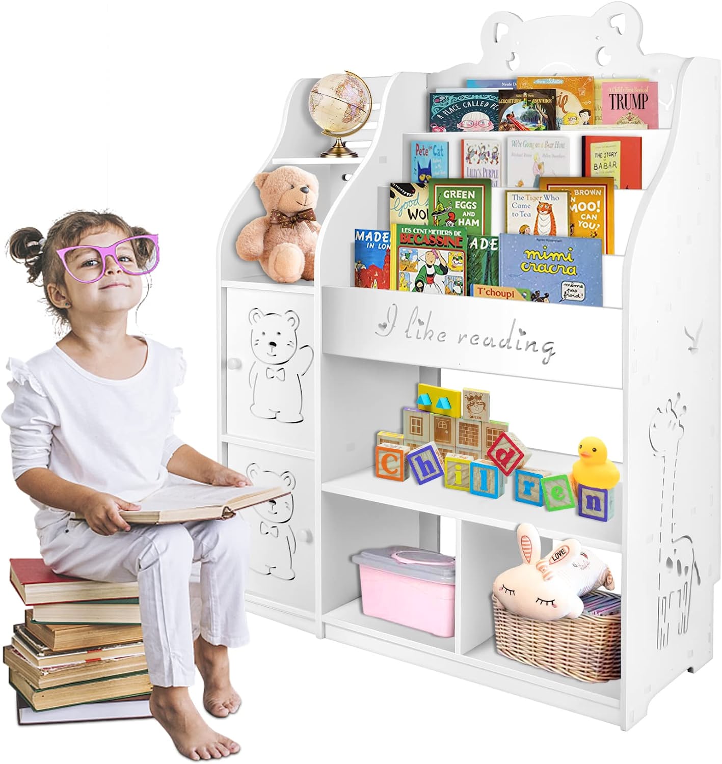 White Kids Bookshelf, Book Racks and 4 Tiers Picture Album Display, 2 Book Display, 2
