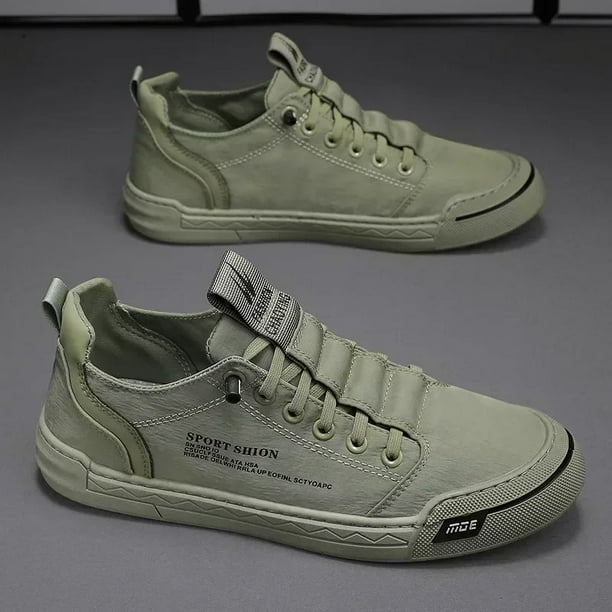 Zapatos informales de lona de seda de hielo para hombre, zapatillas para caminar al aire libre, calzado transpirable, color verde
