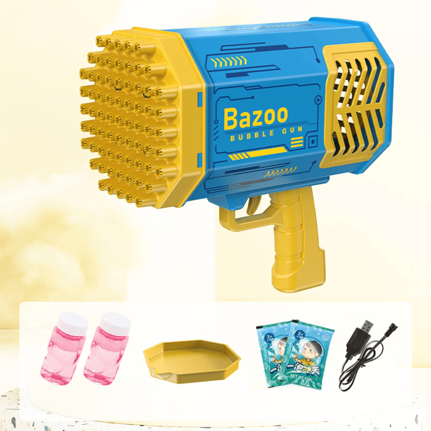 Bubble Gun, Bubble Machine for Kids, 69 Holes Rocket Bubble with 20 Packs of Bubble Solution