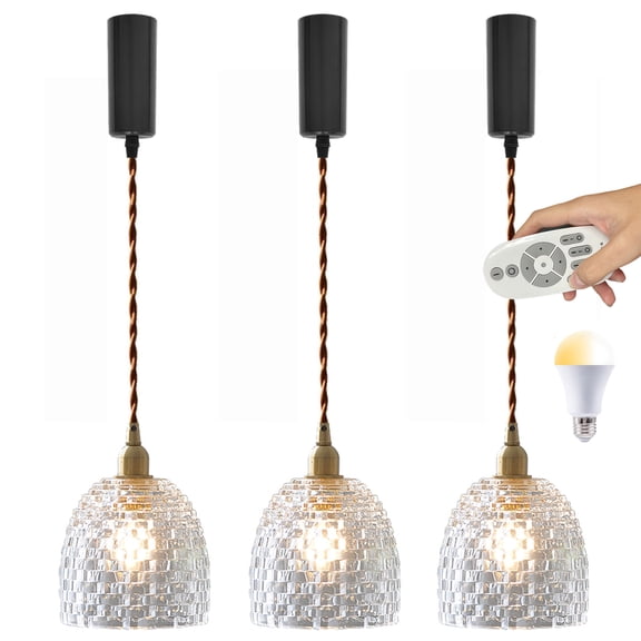 Kiven H Track Pendant Lightning with Remote Control,Adjustable Cord Length,Dimmable H Track Lighting Pendant Lights with Glass Shade, 3 Lights