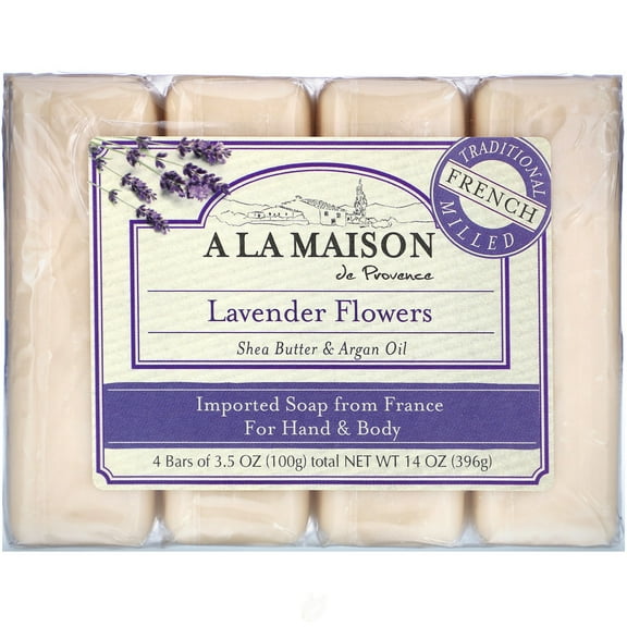 Hand & Body Bar Soap, Lavender Flowers, 4 Bars, 3.5 oz (100 g) Each, Pack of 2