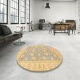 thumbnail image 3 of Ahgly Company Indoor Round Abstract Yellow Oriental Area Rugs, 4' Round, 3 of 6