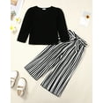 thumbnail image 2 of 3T Baby Girls Outfits 4T Girls Pant Sets Toddler Girls Long Sleeve Solid Color Top Stripe Pants 2PCS Set Black, 2 of 8