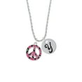 thumbnail image 2 of Delight Jewelry Silvertone Large Hot Pink Cheetah Print Peace Sign Silvertone Script Initial Disc - Y - Charm Necklace, 20"+3", 2 of 4