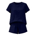 thumbnail image 4 of Uootdi Short Sets for Women Summer Short Sleeve Textured Floral Round Neck Top Elastic Waist Casual Shorts Comfy Daily Matching Outfits, 4 of 6