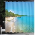 thumbnail image 3 of Ambesonne Seashore Shower Curtain, Caribbean Palms with Boat, 69"Wx70"L, Sky Blue Olive Green, 3 of 4