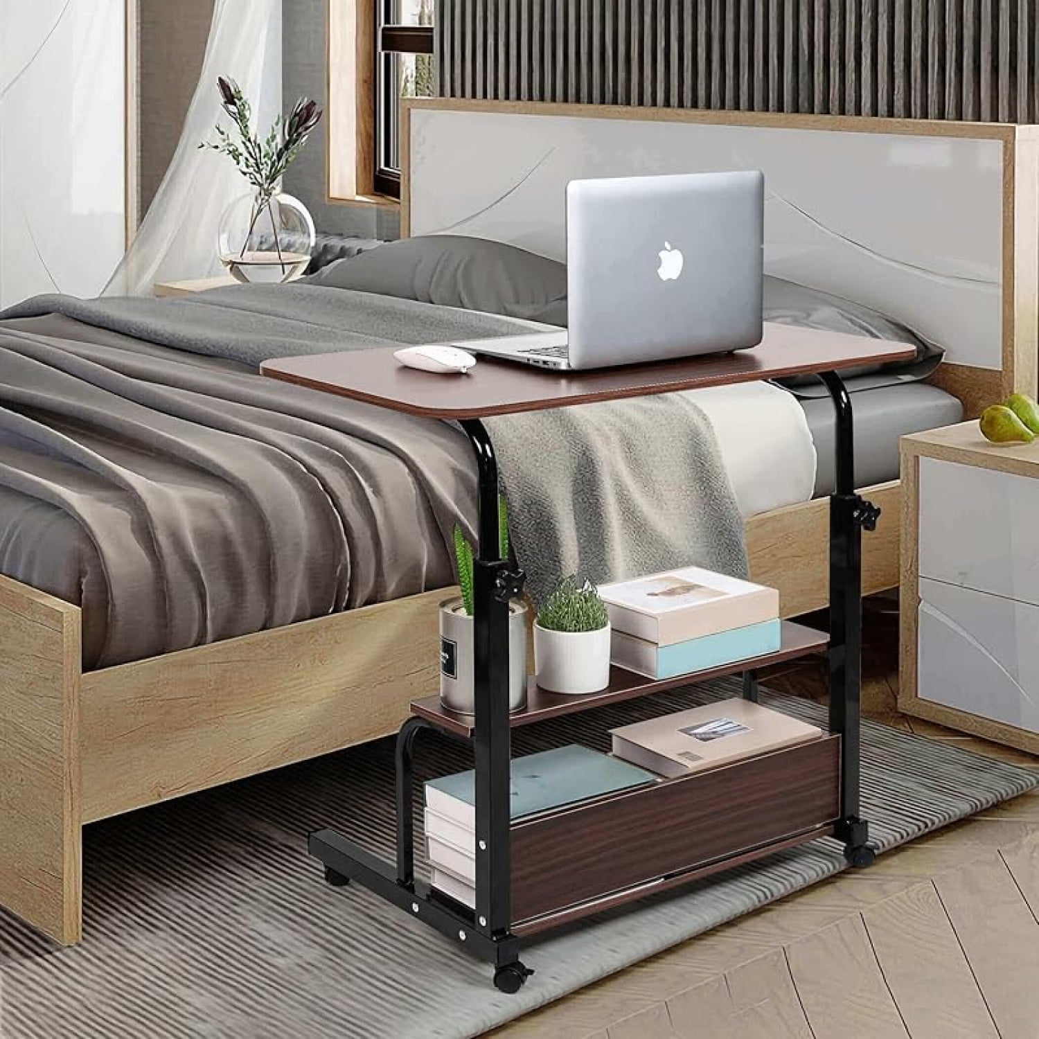 Adjustable Height Mobile Computer Desk for Small Space Rolling Writing with Wheels Corner Home Office Study Portable Bedrooms Work Desk Standing Desk