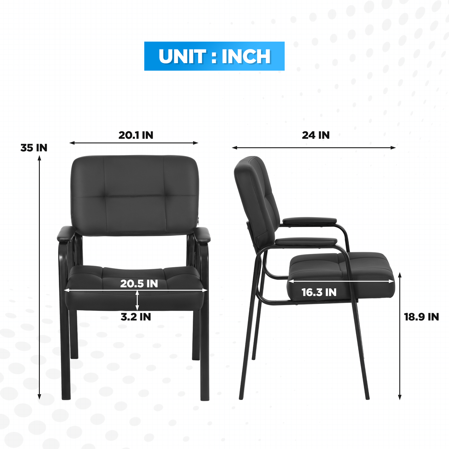 FDW Home Office Chair，Padded Armrest PU Leather for Waiting Room Chairs Lobby No Wheels, 2 Pack(Black)