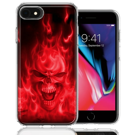 MUNDAZE For Apple iPhone 7/8/SE Red Flaming Skull Design Double Layer Phone Case Cover
