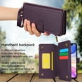 thumbnail image 3 of Compatible With iPhone 11 Wallet Case with Card Holder Kickstand Double Magnetic Clasp Zipper Pocket Lanyard Strap Wristlet, Leather Flip Case Women Men Wallet Cover,Purple, 3 of 18