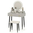 thumbnail image 2 of Costway Vanity Makeup Dressing Table Stool Set 3-Color Lighted Mirror with Drawers Gray, 2 of 10