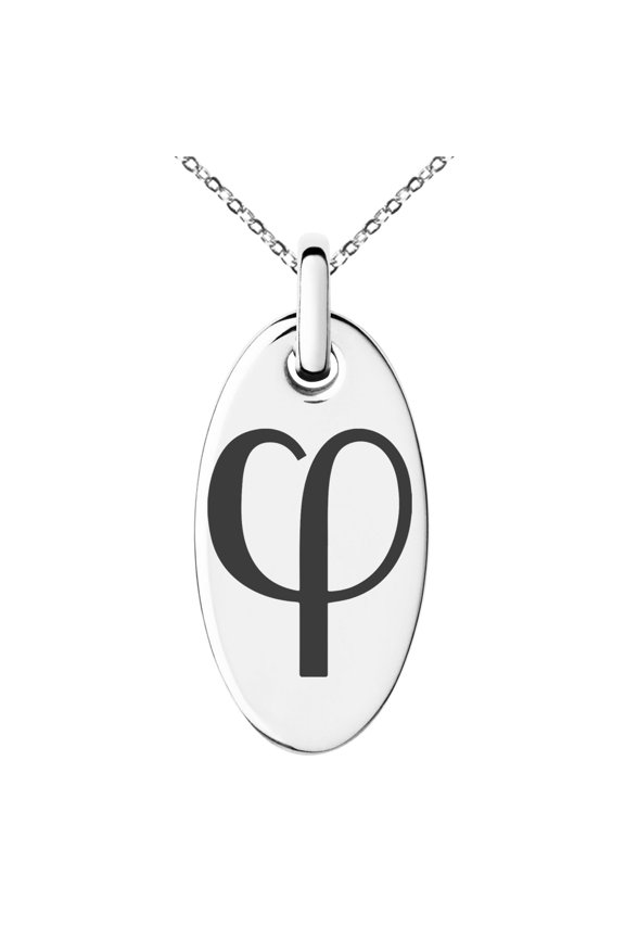 Stainless Steel Golden Ratio Mathematical Engraved Small Oval Charm Pendant Necklace