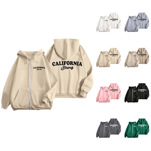 California Zip Up Hoodie for Women 2025 Long Sleeve Casual Graphic Hooded Sweatshirt with Pockets Jacket Coat