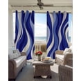thumbnail image 2 of Blue Moire Blackout Curtains for Bedroom/Living Room, Thermal Insulated Kitchen Curtains, Classic Modern Abstract Art Elegant Grommet Darkening Window Treatment Drapes 27.5"x39"x2, 2 of 8