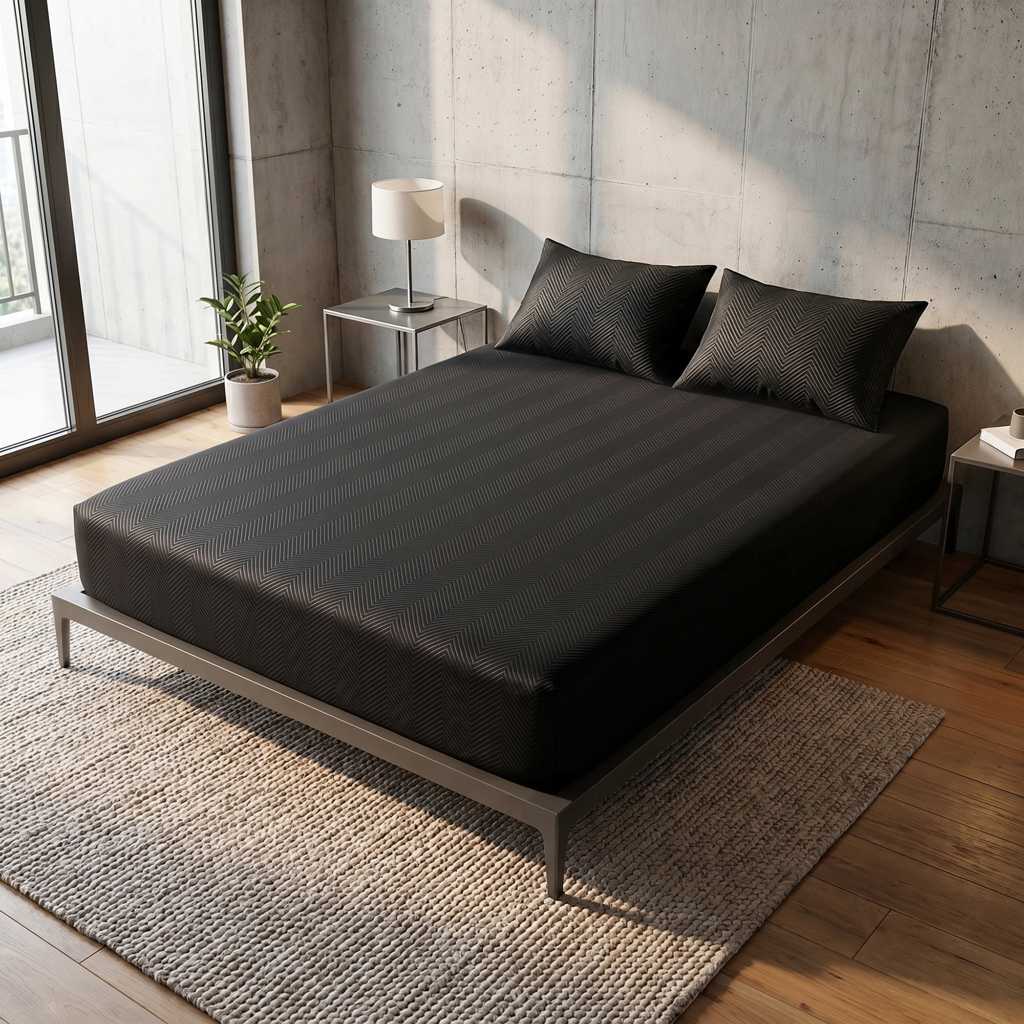 Unique Bargains Fitted Sheet Polyester Ripple Bed Sheets for Sleep Black 39"x74.8"