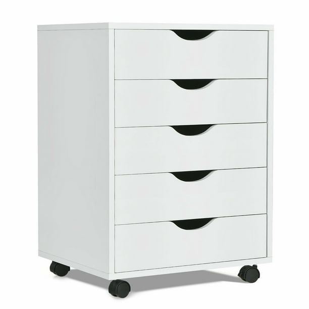 Gymax 5 Drawer Dresser Storage Cabinet Chest w/Wheels for Home Office ...